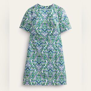 Boden Cotton Mini Shift Dress-Linseed, Vine Terrace Floral Pattern Size 10L